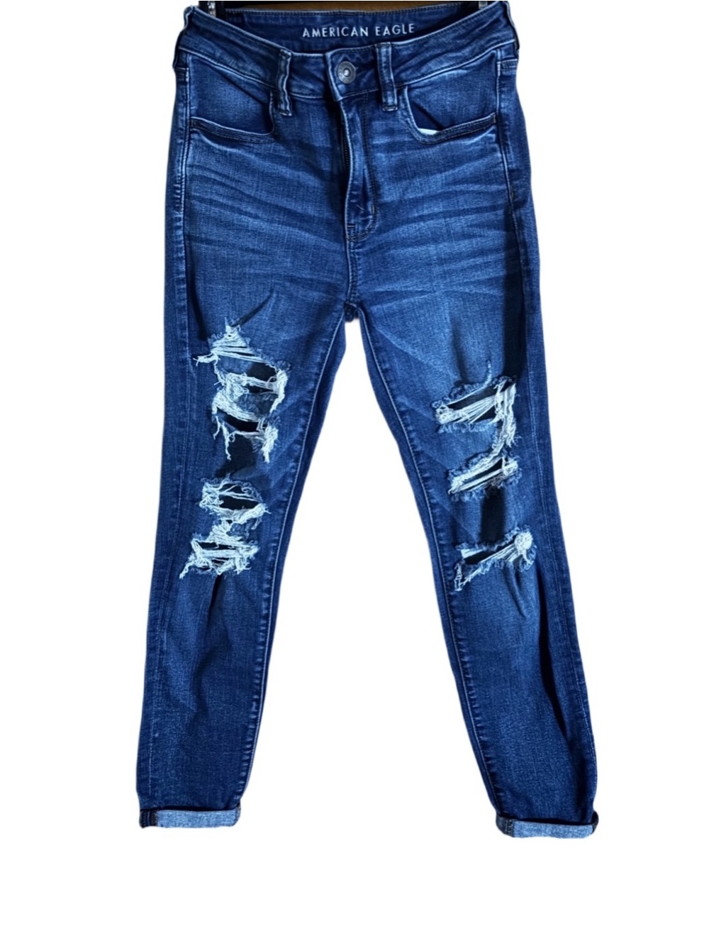 American Eagle Outfitters Women’s Ripped Skinny Jeans - Dark Blue